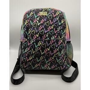 Betsey Johnson Backpack Bag 12”H x 12”W x 3.5” Pink Black Hearts Luv Betsey